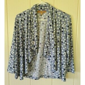 Ellen Tracy Womens XS Blue Polka Dot Cardigan Shrug CoverUp Stacked Hang Neck